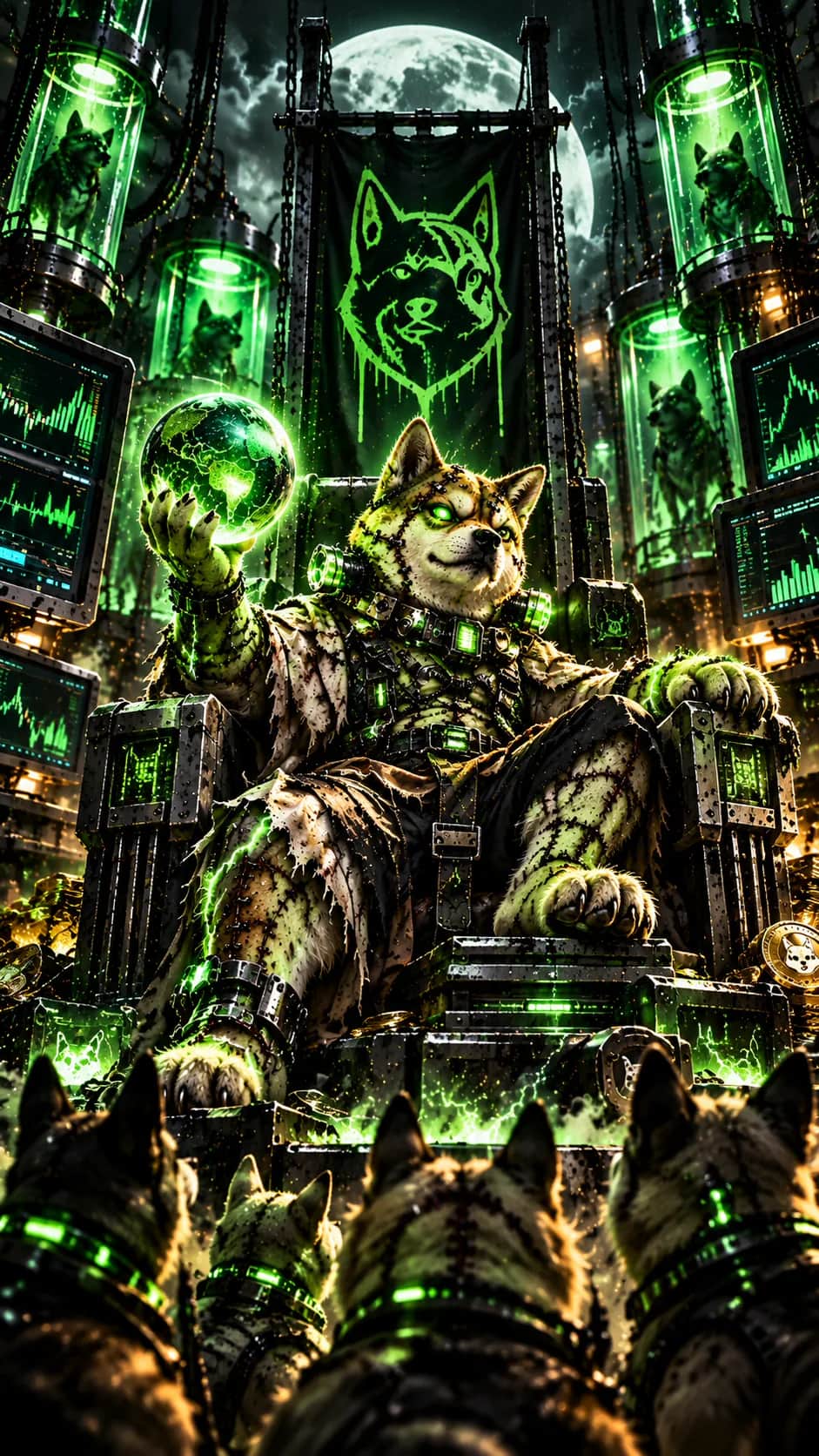 Frankinu on its throne, the pack gathered below