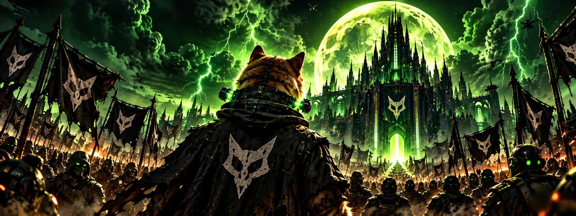 The Frankinu army gathered before the fortress under a green moon